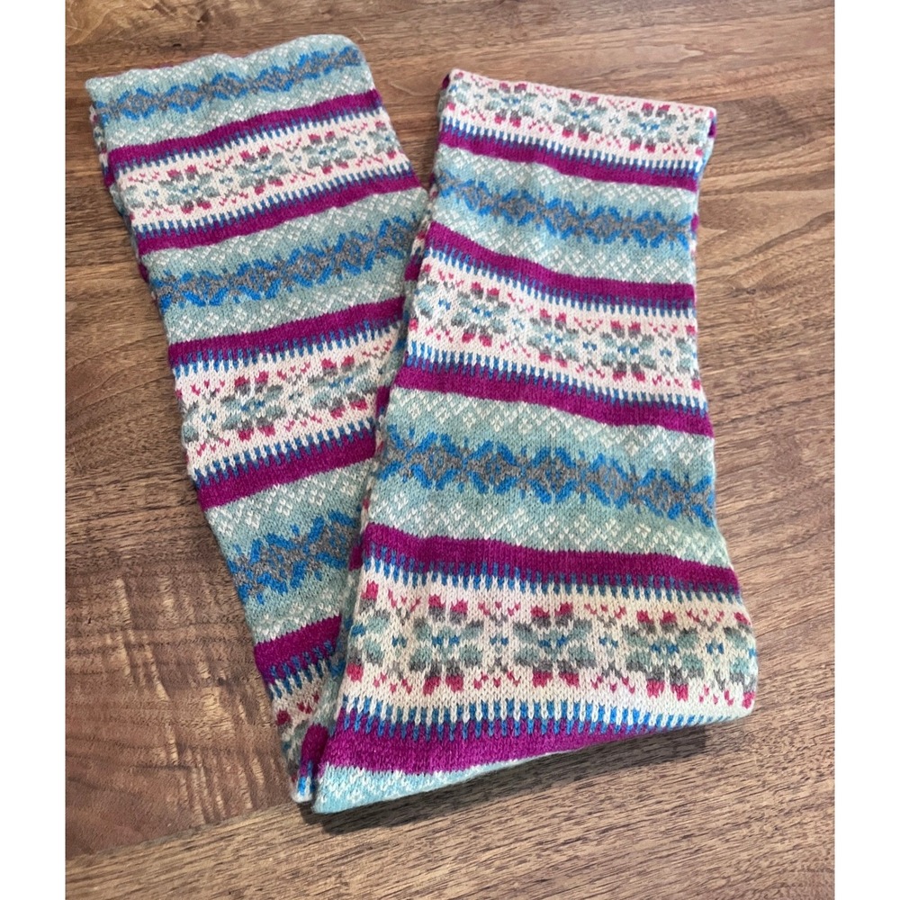 Robert Mackie of Scotland 100% Wool Fair Isle Scarf Blue Magenta Knit Made in UK